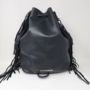 Victoria's Secret Backpack Black Faux Leather Bucket Pouch Fashion Show NWT 2015